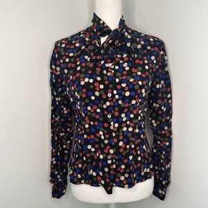 Vintage Size Small Silk Top 90s Officecore Luxury Boho Glam Y2K Dotted Bow Tie